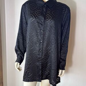 Vintage 80’s 90’s Geometric Sheer Black Oversized Button Down Shirt Size 1X
